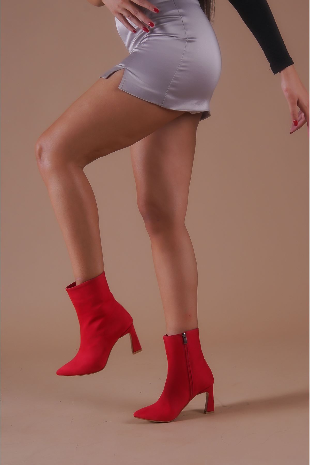 Ranny Kırmızı Süet Topuklu Kadın Bot