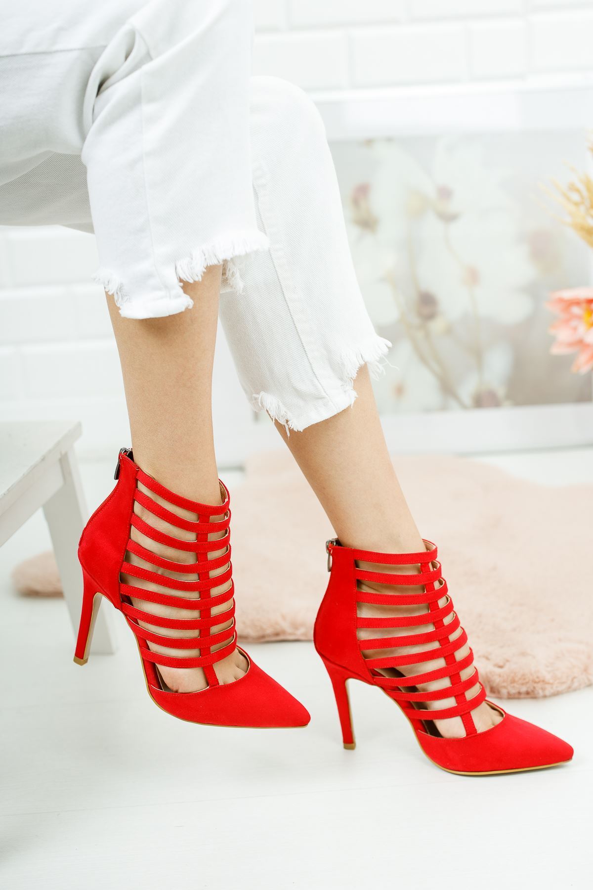 Edgar Kırmızı Süet Kadın Topuklu Ayakkabı