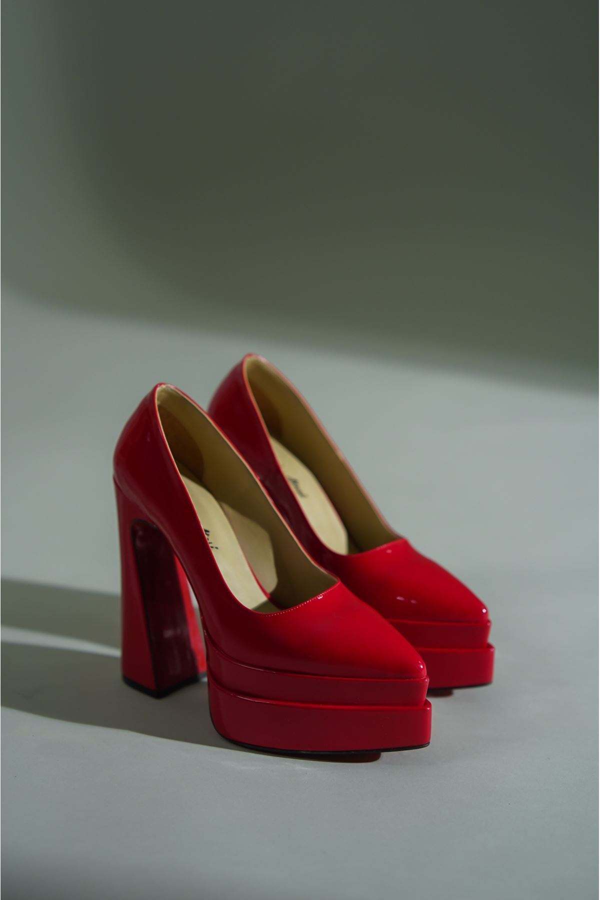 Kırmızı Rugan Çift  Platform Özel Tasarım Kadın Ayakkabı Rigel