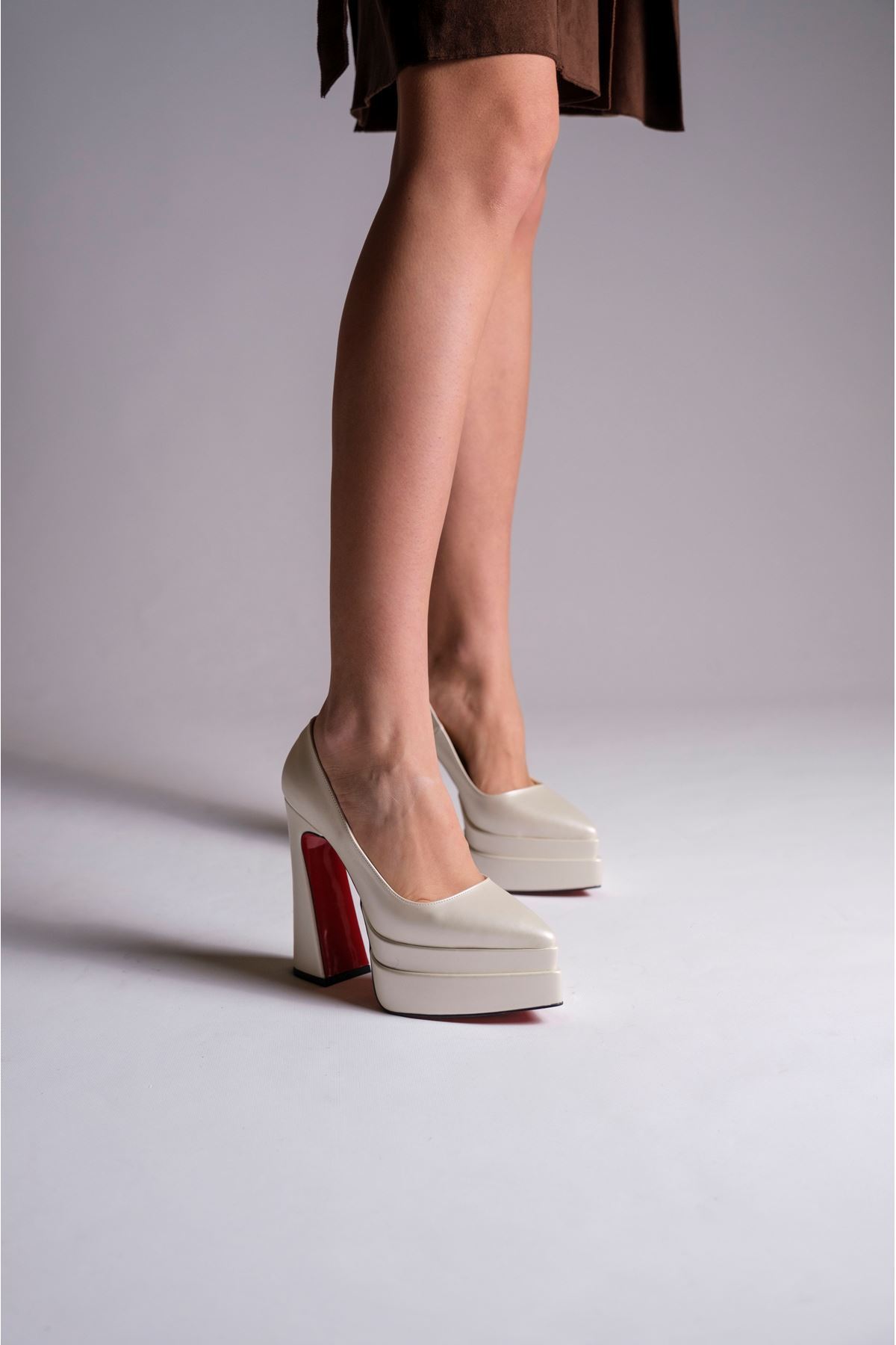 Sedef Cilt Çift  Platform Özel Tasarım Kadın Ayakkabı Rigel