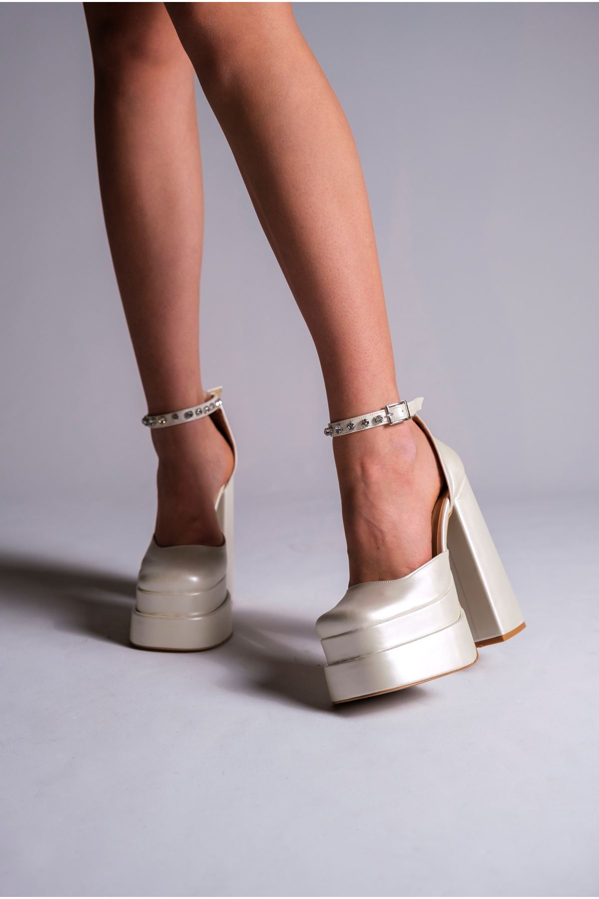 Sedef Cilt Çift  Platform Tasarım Gelinlik Kadın Ayakkabı Figo