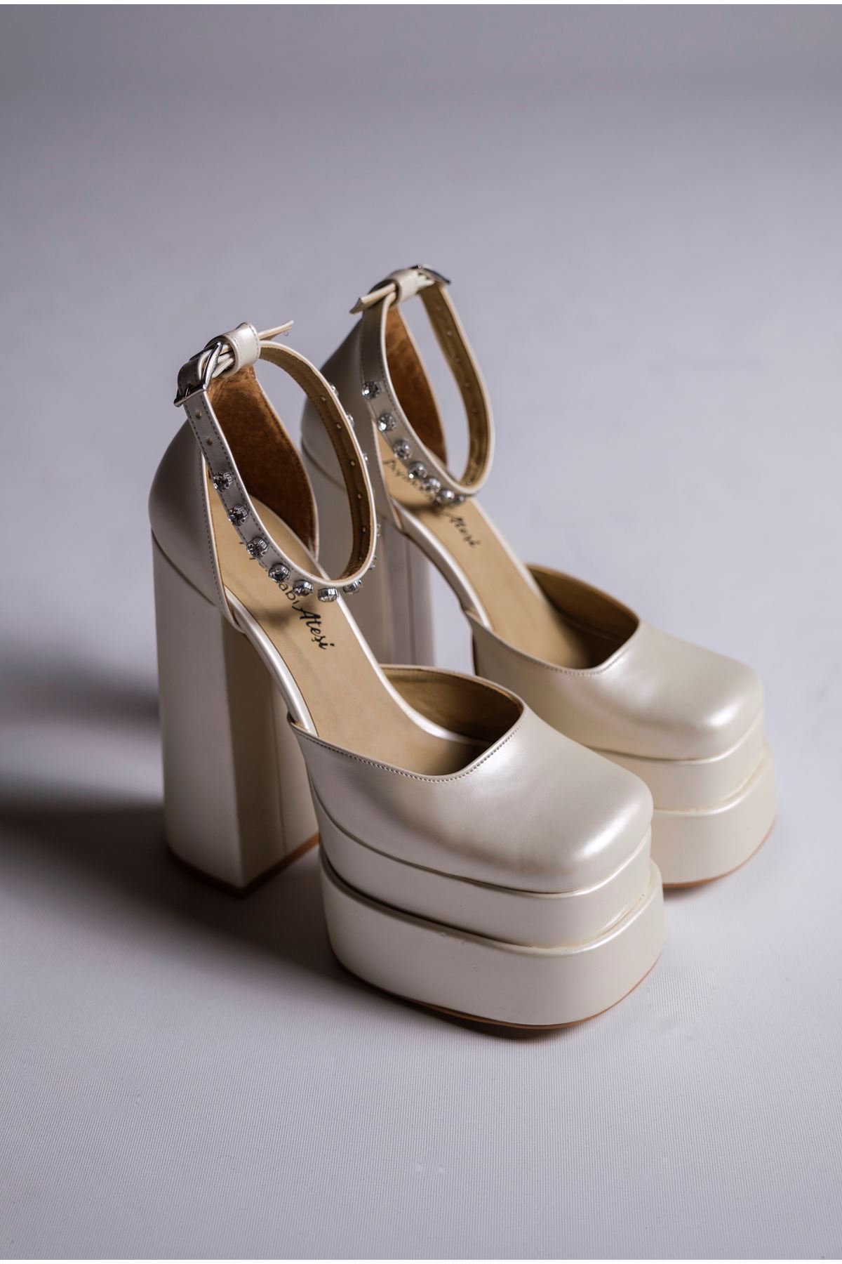 Sedef Cilt Çift  Platform Tasarım Gelinlik Kadın Ayakkabı Figo