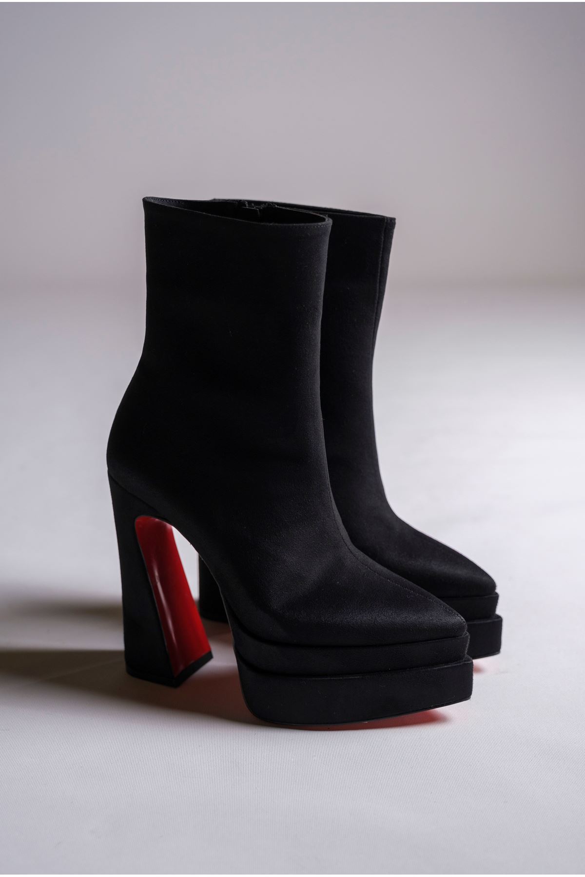 Siyah Süet Çift  Platform Özel Tasarım Kadın Bot Ayakkabı Mojo