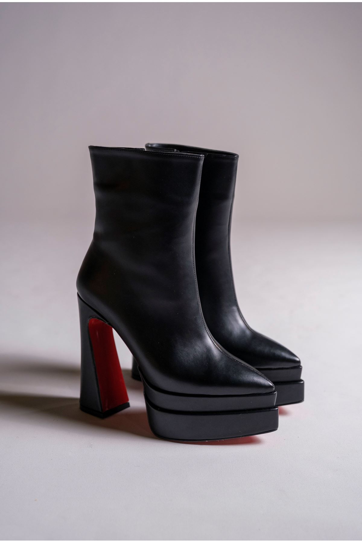 Siyah Cilt Çift  Platform Özel Tasarım Kadın Bot Ayakkabı Mojo