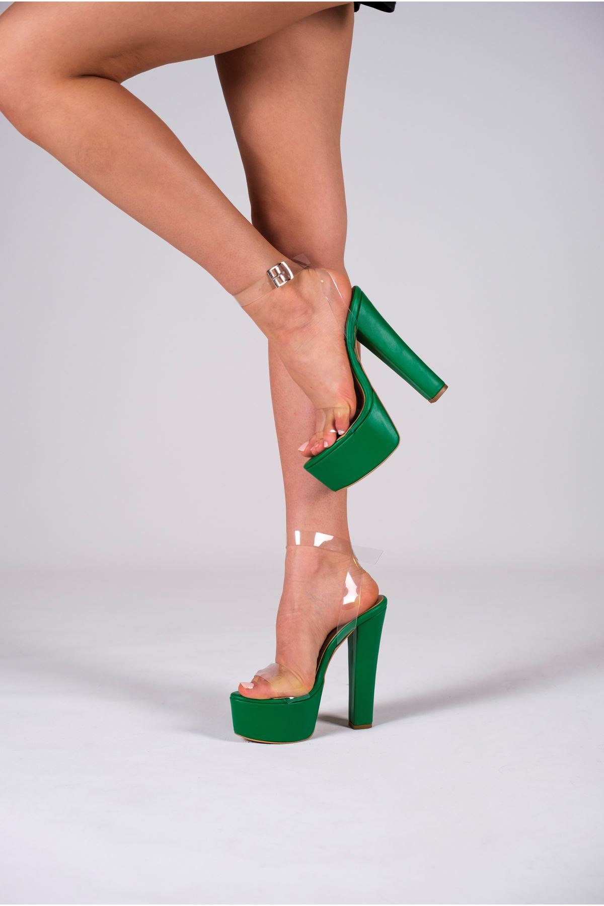 Yeşil Cilt - Şeffaf Yüksek Topuklu Kadın Ayakkabı Helen - kopya