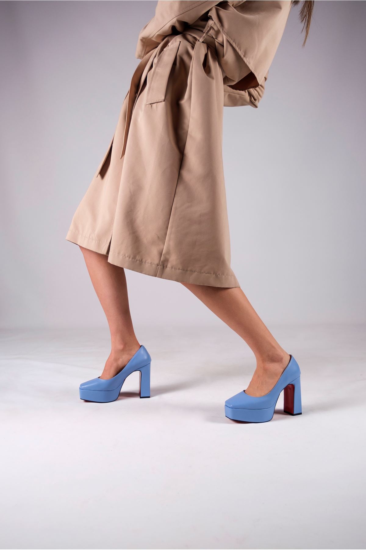 Bebe Mavi Cilt Kadın Kalın Topuklu Ayakkabı Stiletto Ecovan