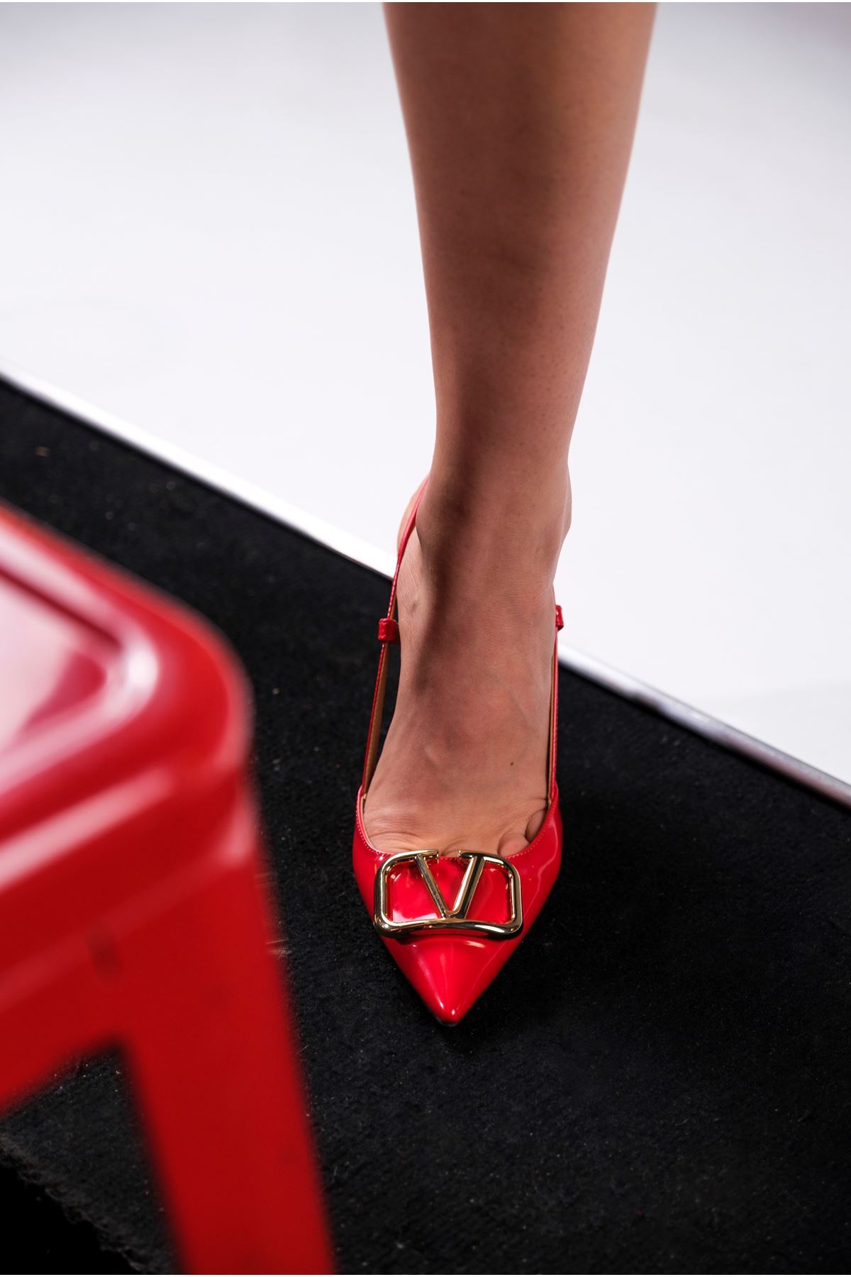 Kırmızı Rugan Tokalı  Kadın Topuklu Özel Tasarım Ayakkabı Stiletto Kajino