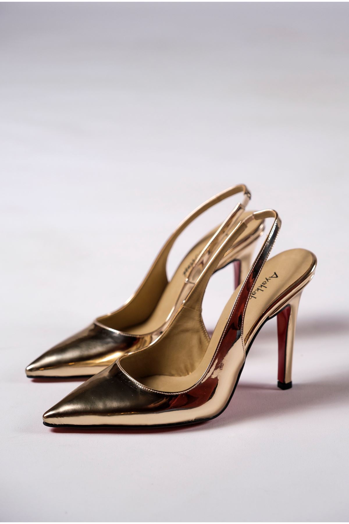 Light Altın Ayna  Kadın Topuklu Özel Tasarım Ayakkabı Stiletto Madison