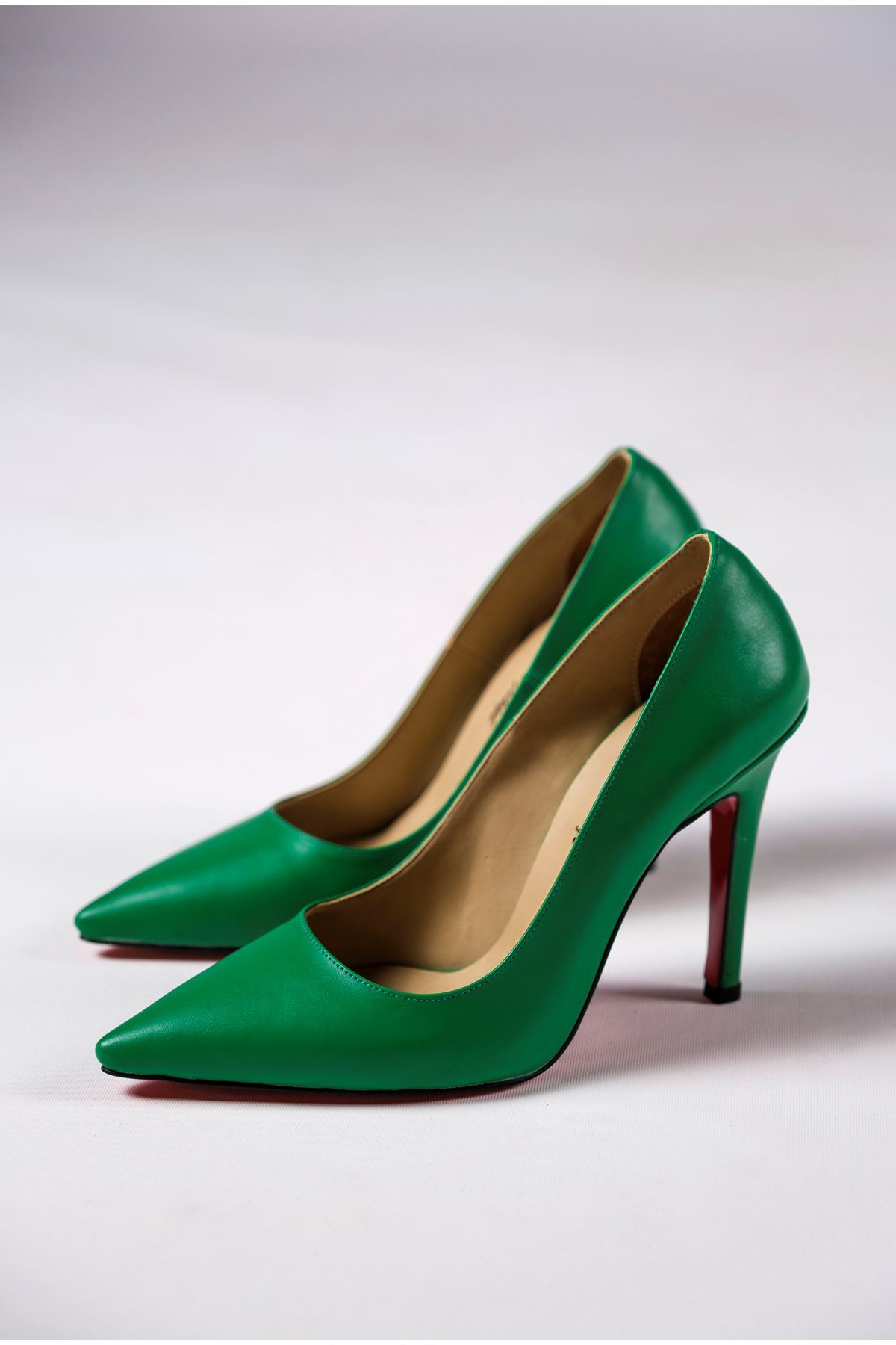 Yeşil Cilt Kadın İnce Topuklu Ayakkabı Stiletto Yoshi