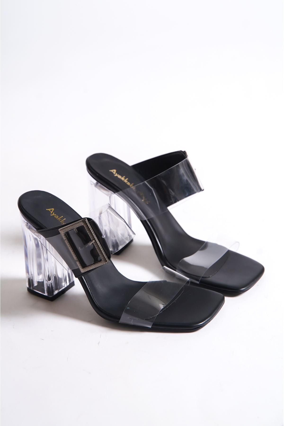 Deborah Siyah Cilt Tokalı Şeffaf Topuklu Kadın Ayakkabı