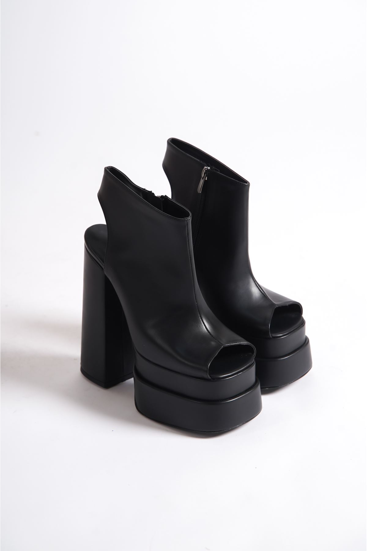 Siyah Cilt Çift  Platform Arka Açık  Tasarım Kadın Ayakkabı Elay