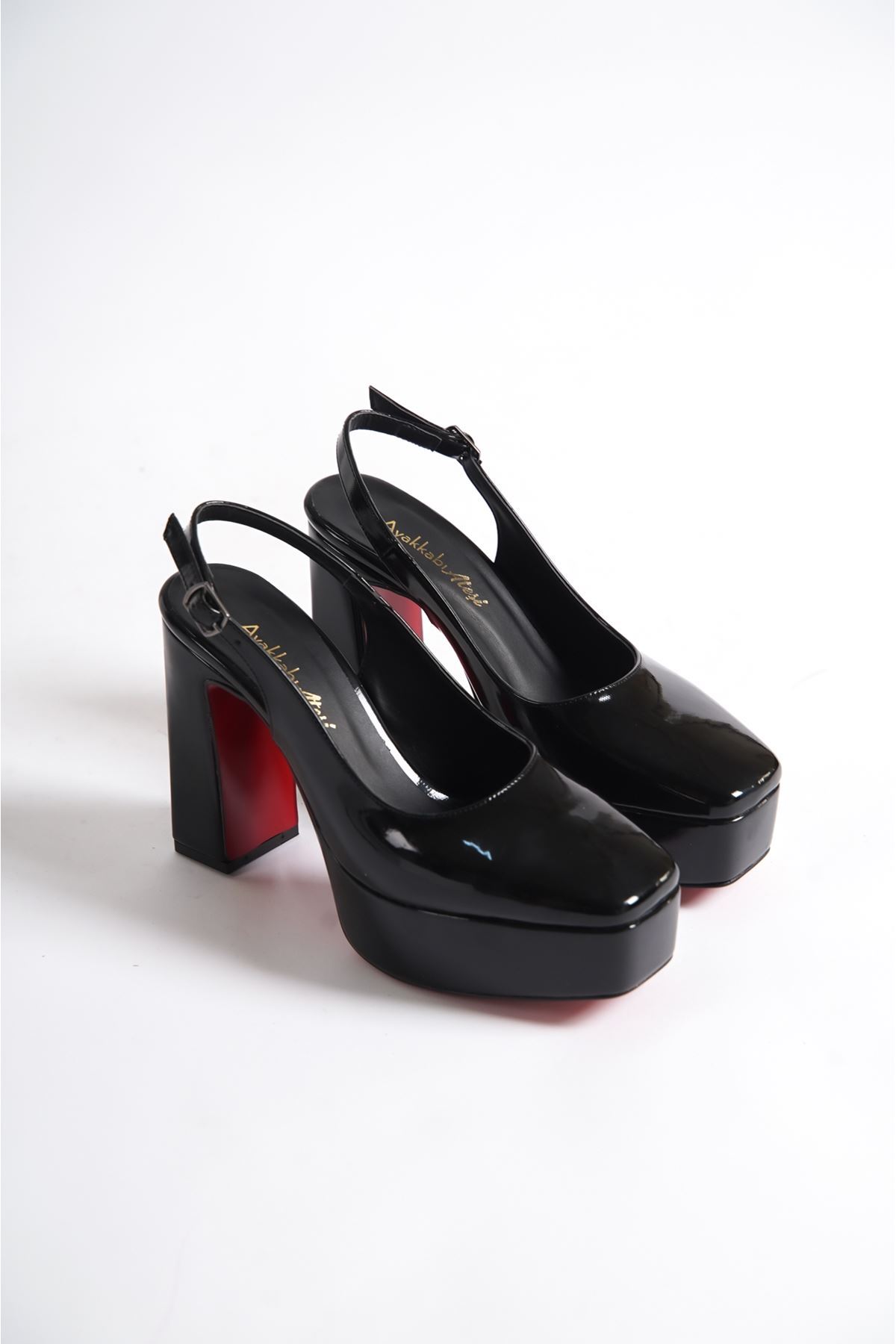 Siyah Rugan Özel Tasarım Orta Topuklu Kadın Topuklu Ayakkabı Chelsea