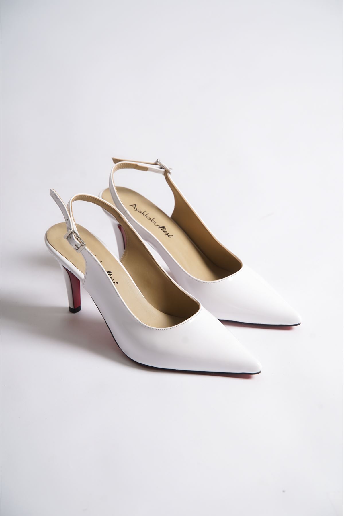 Beyaz  Rugan  Kadın Özel Tasarım Topuklu Ayakkabı Stiletto Nelly