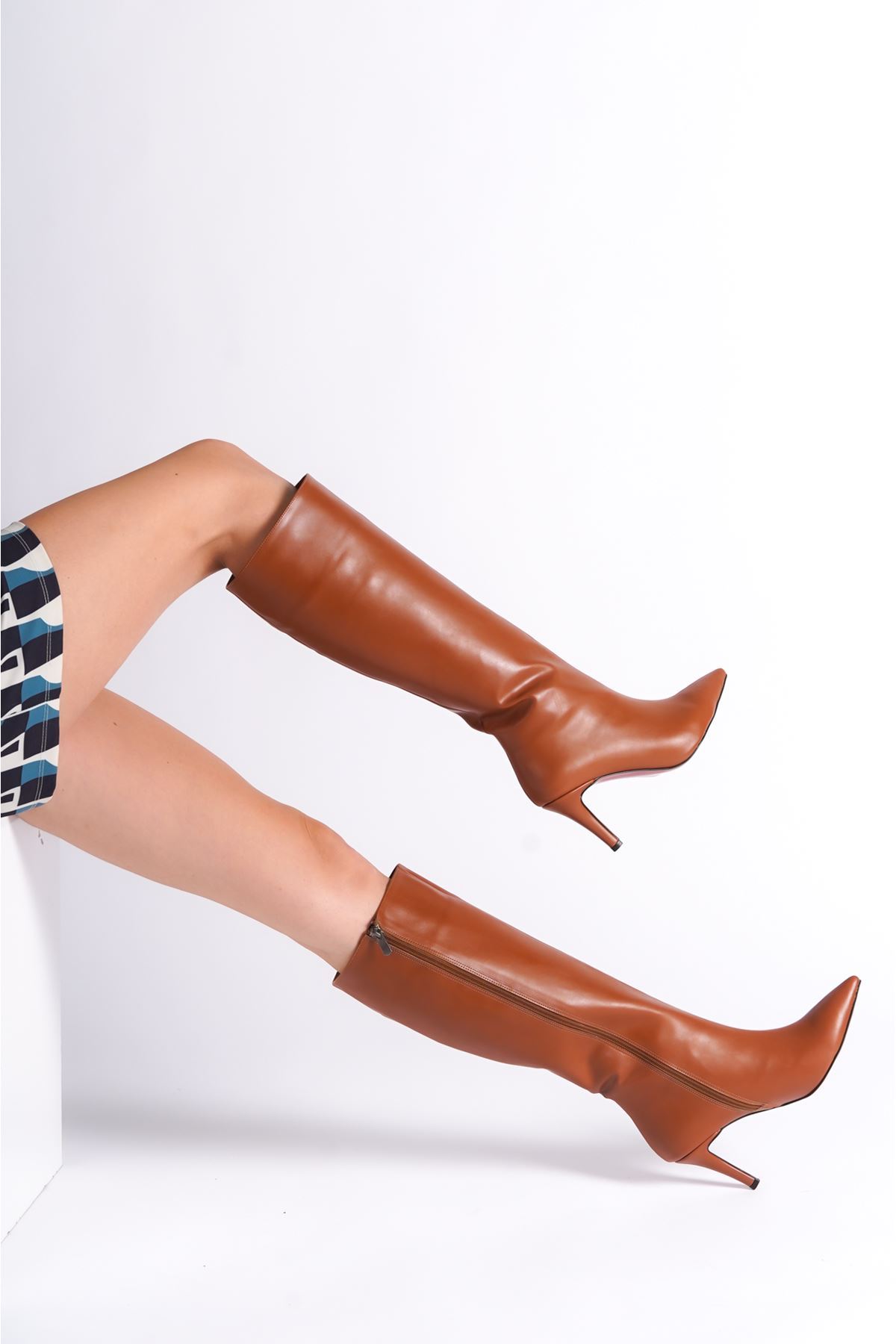 Taba Cilt Tasarım Kadın Çizme Yüksek Topuklu Ayakkabı Zelda