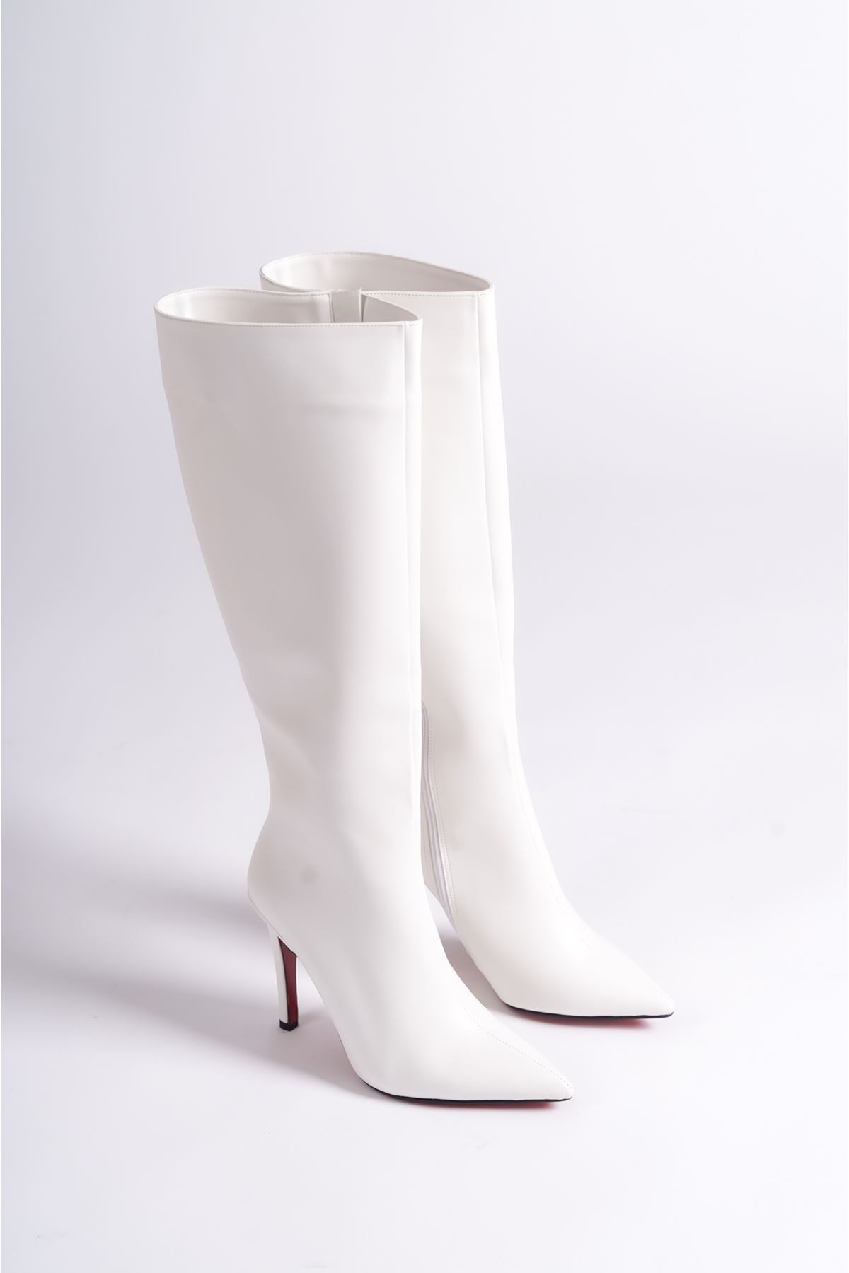 Beyaz Cilt Tasarım Kadın Çizme Yüksek Topuklu Ayakkabı Limbo