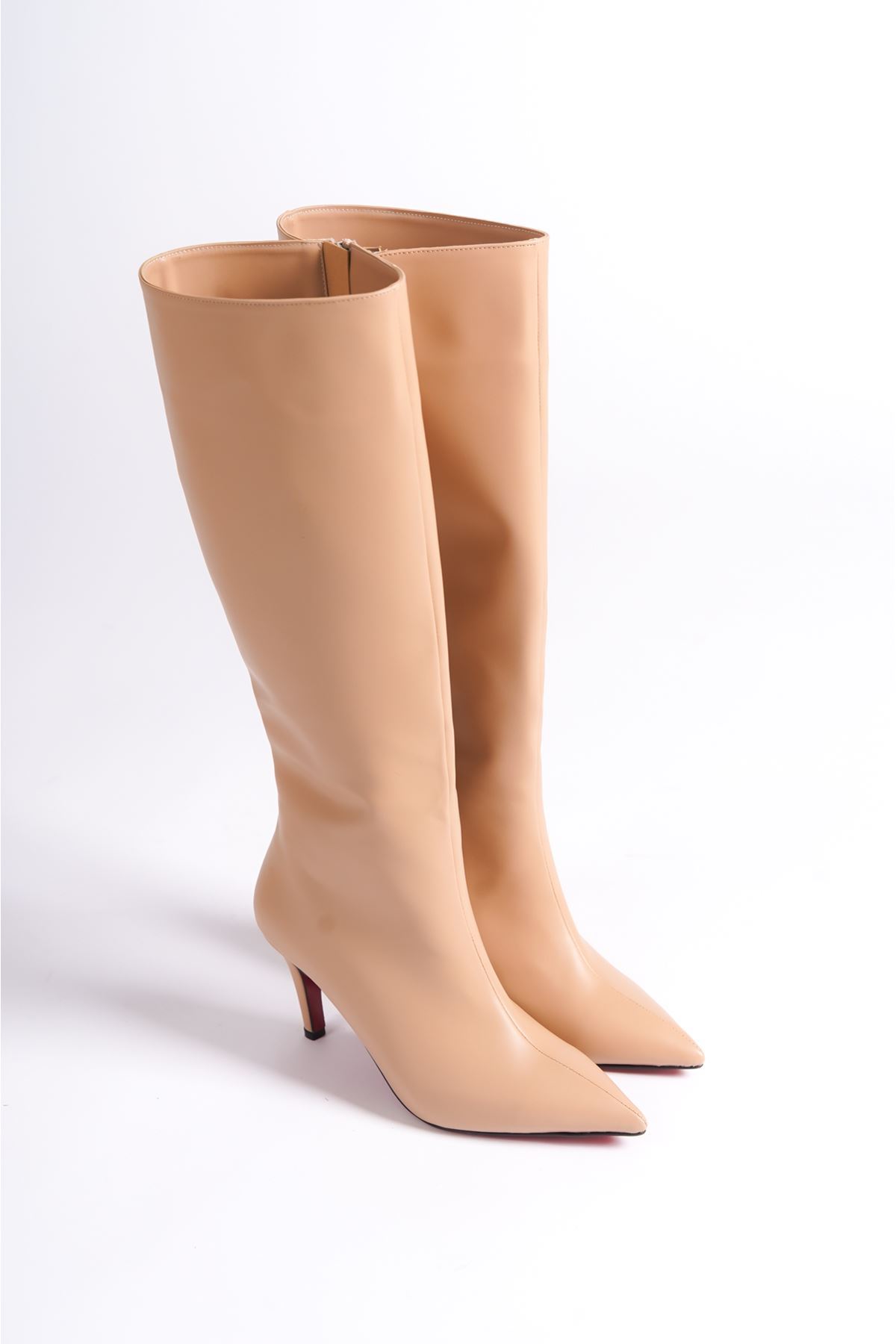 Nude Cilt Tasarım Kadın Çizme Yüksek Topuklu Ayakkabı Zelda