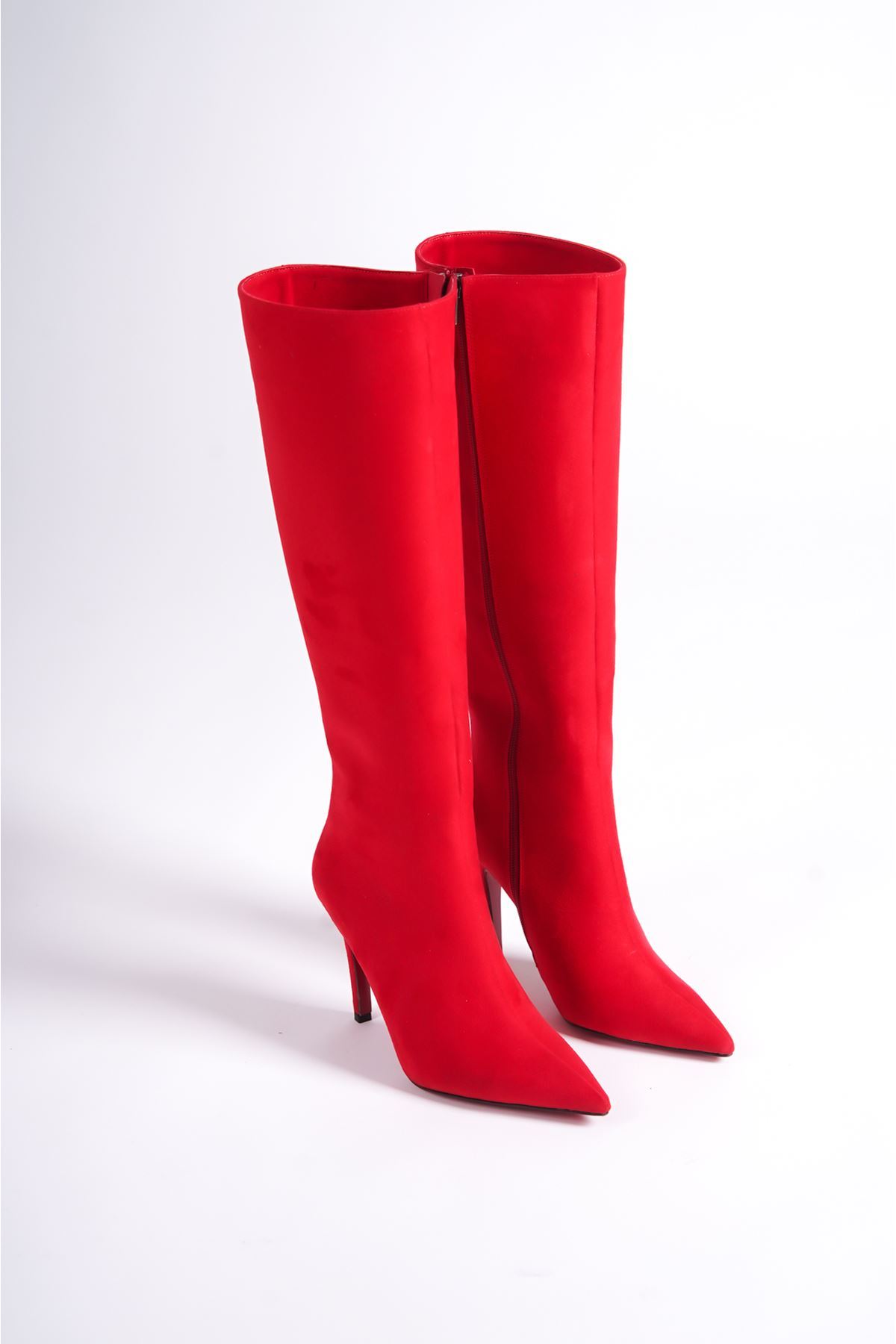 Kırmızı Süet   Tasarım Kadın Çizme Yüksek Topuklu Ayakkabı Limbo