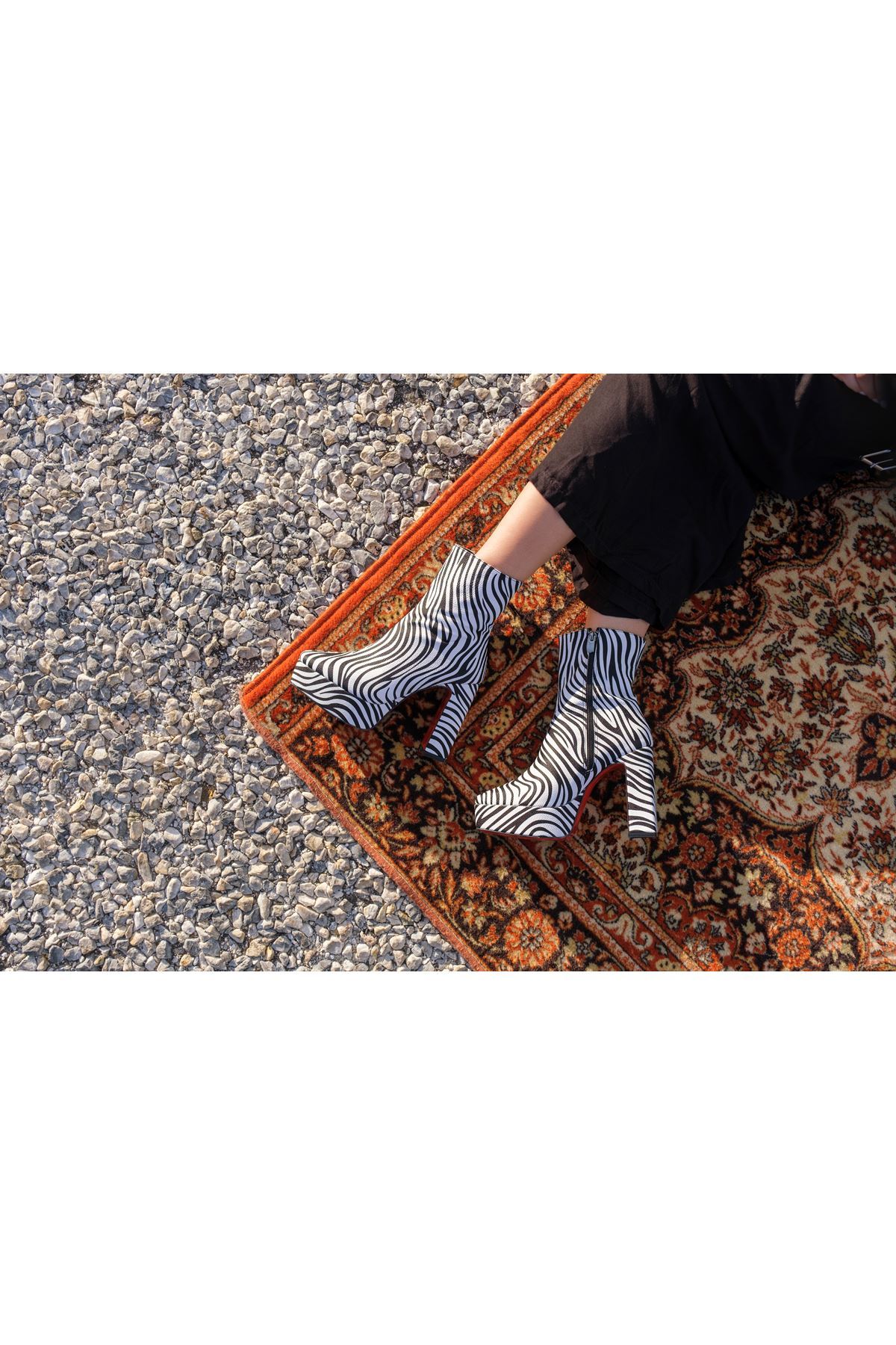 Zebra Platform Tasarım Kadın Çizme Orta Topuklu Ayakkabı Vito
