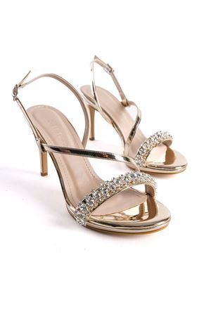 Altın Ayna Taşlı Bant Detaylı Kadın Abiye Ayakkabı Gloria