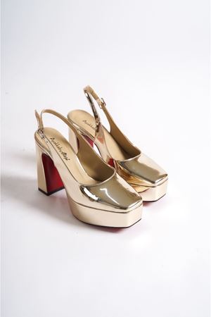 Altın Özel Tasarım Orta Topuklu Kadın Topuklu Ayakkabı Chelsea