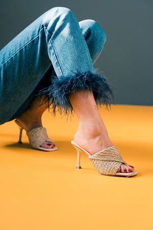 Bej Hasır Kadın Tarz Topuklu Terlik Emma