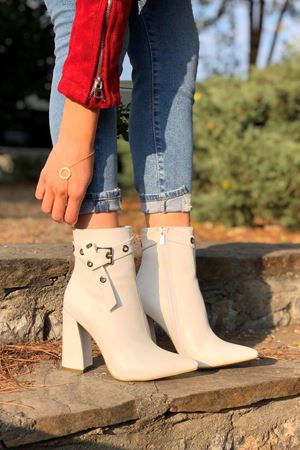 Beyaz Kroko Cristina Topuklu Kadın Bot