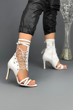 Beyaz Galya Cilt Kadın Topuklu Ayakkabı