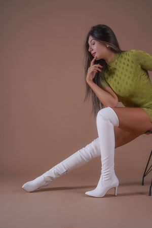 Beyaz Firefly Diz Üstü Topuklu Kadın Çizme