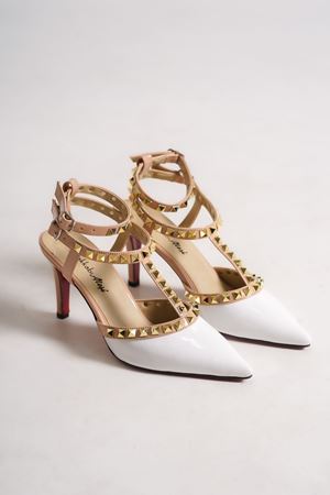 Beyaz Rugan Troklu Özel Tasarım Kadın İnce Topuklu Ayakkabı Stiletto Sarah