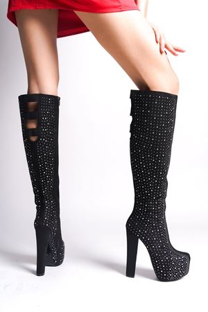 Catty Taşlı Diz Altı Kadın Çizme