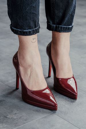 Bordo Kısa Platformlu Kadın İnce Topuklu Ayakkabı Nicola