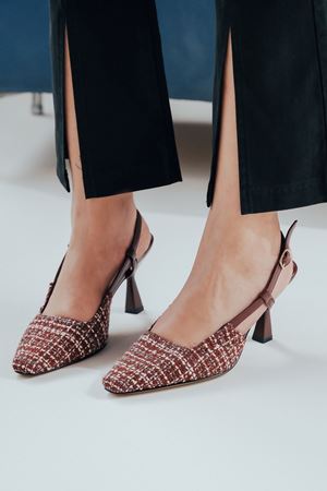 Bordo Parlak Cilt Keten Arkası Açık Kadın Topuklu Ayakkabı Hale