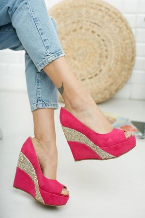Fuşya;Gold Marvel Dolgu Topuklu Ayakkabı
