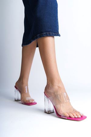Fuşya Bale Cilt Şeffaf Topuklu Terlik