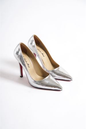 Gümüş Kadın İnce Topuklu Ayakkabı Stiletto Yoshi