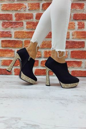 Gold;Siyah Cattle Topuklu Kadın Bot
