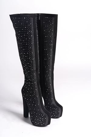 Gümüş;Siyah Catty Taşlı Diz Altı Kadın Çizme