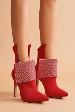 Kırmızı Kennard Süet Taşlı Topuklu Kadın Bot