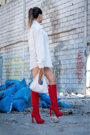 Kırmızı Lilys Süet Topuklu Çizme