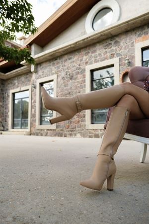 Nude Andros Diz Altı Kalın Topuklu Kadın Çizme Dış Çekim