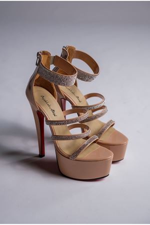 Nude Platform Tasarım Cam Kırığı Detaylı Kadın Ayakkabı Jewelry