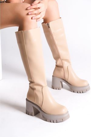 Nude Cilt Kısa Topuklu Kadın Çizme