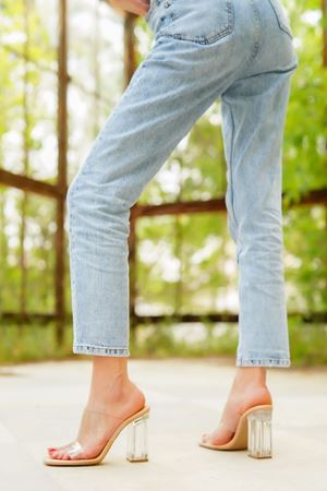 Nude Bales Cilt Şeffaf Topuklu Terlik