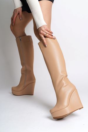 Nude Cilt Dolgu Topuklu Kadın Çizme Kelly D-640