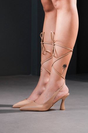 Nude Cilt  Bilekten Bağlamalı Kadın Topuklu Ayakkabı Sise