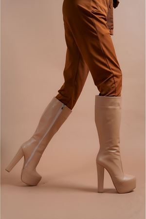 Nude Lily Fermuarlı Yüksek Topuklu Kadın Çizme