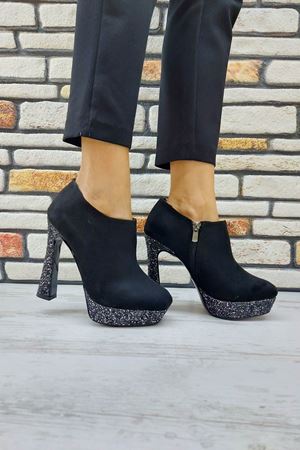 Platin;Siyah Cattle Topuklu Kadın Bot