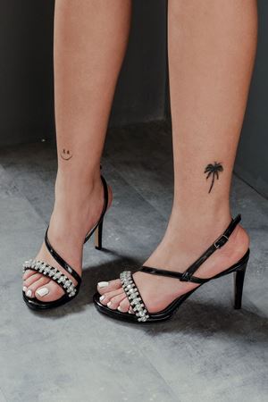 Siyah Ayna Taşlı Bant Detaylı Kadın Abiye Ayakkabı Gloria