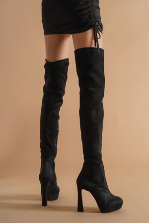 Siyah Angle Yüksek Topuklu Diz Üstü Kadın Çizme 130-20