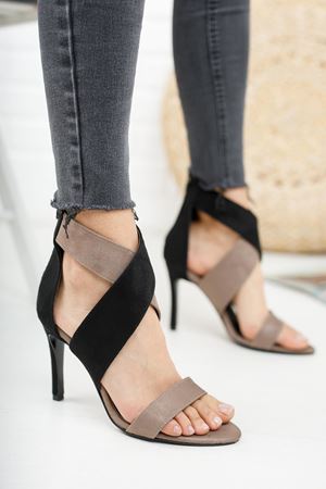 Siyah Gri Bloom Topuklu Kadın Ayakkabı